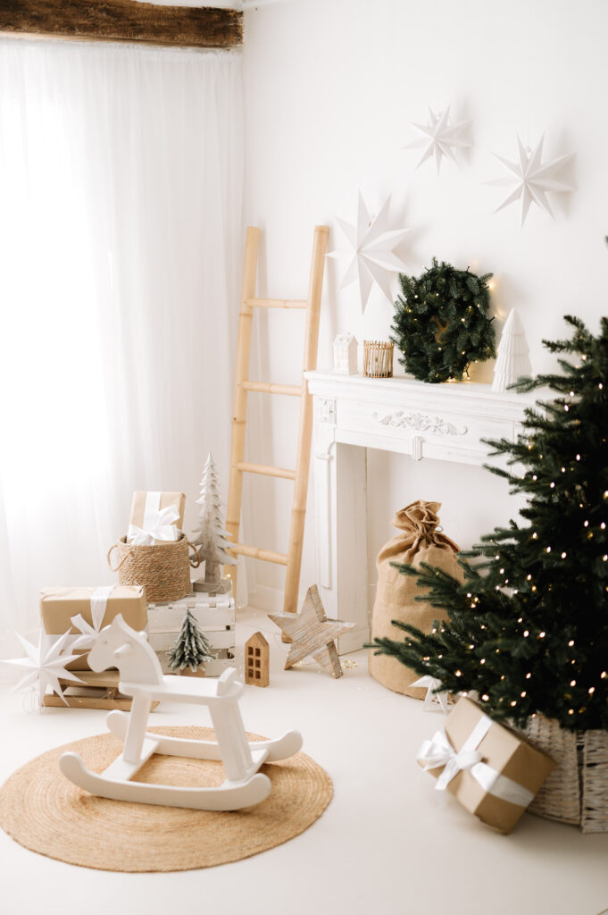 Natural Christmas decor for family christmas mini photoshoots in West Sussex